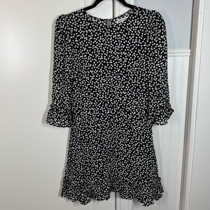 Reformation Black and white polka dot Mini Ruffle sleeve hem shift Doutzen Dress